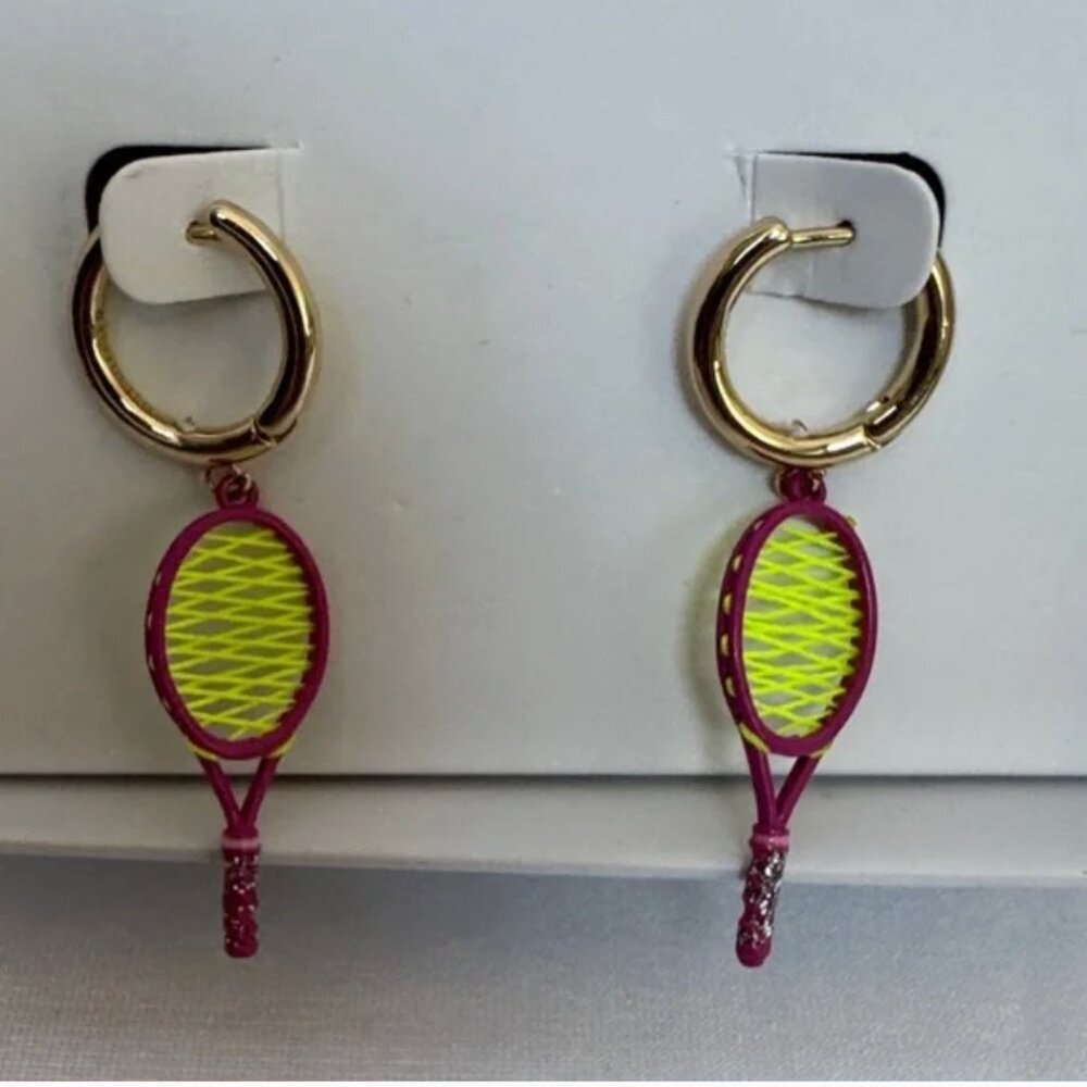 BaubleBar A Game of Style Neon Tennis Racket with Tennis Ball Studs Earrings NIB - Picture 3 of 5